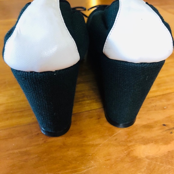 AUTHENTIC CHANEL CAP TOE WEDGE PLATFORM SHOES 36.5 - Picture 4 of 8